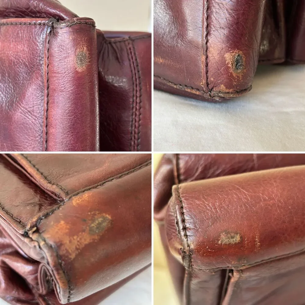 Kenneth Cole New York Leather Briefcase Messenger Bag Burgundy Laptop AS-IS